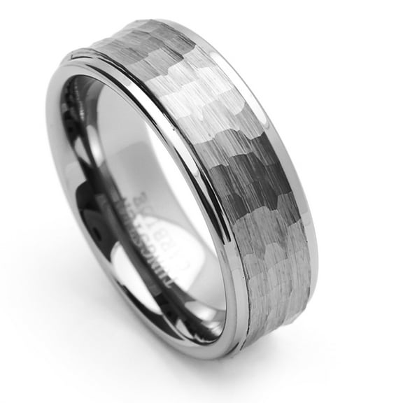 Men's Tungsten Carbide Wedding Band Ring 9mm Comfort Fit Brushed & Hammered For Men & Women