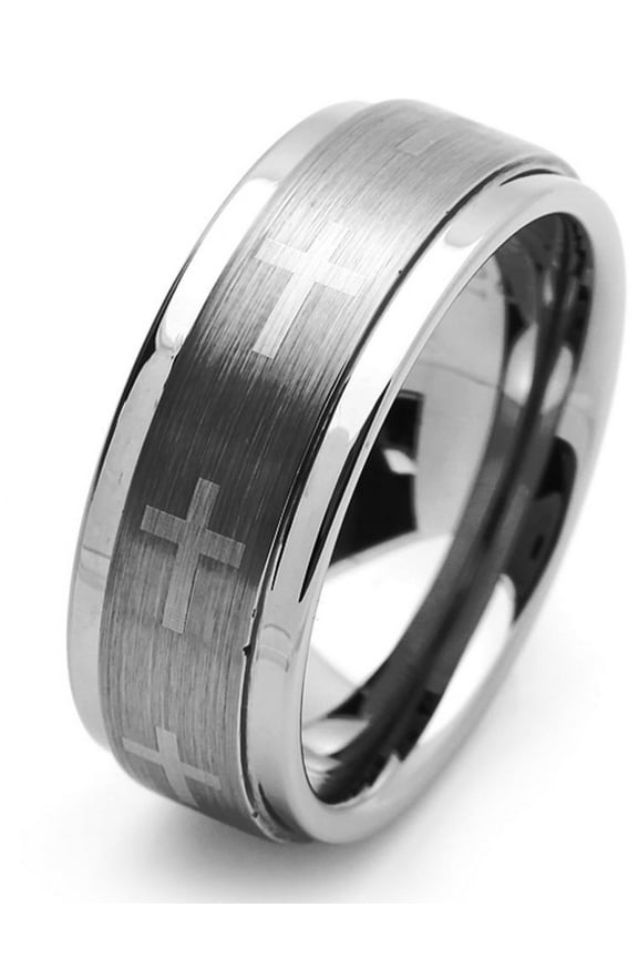 Men's Tungsten Carbide Wedding Band Ring 9mm Comfort Fit Cross Engraved For Men & Women