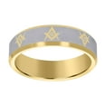 thumbnail image 1 of Men's Tungsten Gold & Grey Beveled Edge Masonic Symbol Comfort Fit 7mm Wedding Band | Size 12.5, 1 of 1