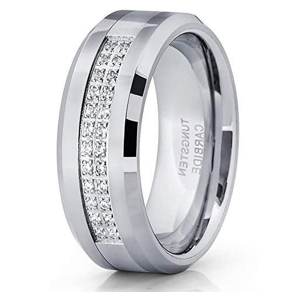 Men's Tungsten Wedding Band - Silver Tungsten Ring - 8mm - Tungsten Ring (8.5)