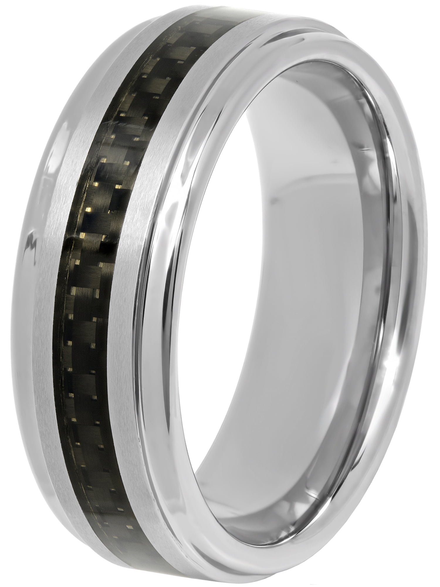 Men's Tungsten and Black Carbon Fiber Wedding Band