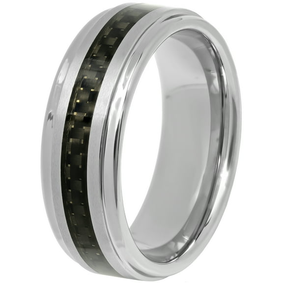 Men's Tungsten and Black Carbon Fiber Wedding Band