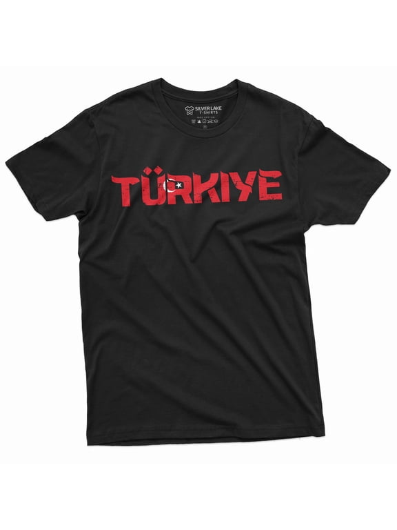 Men's Turkey Turkiye T-shirt Republic Tee Mens shirt flag state emblem Turkish flag tee (Large Black)