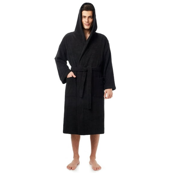 Men's Turkish Cotton Hooded Bathrobe Black L/XL