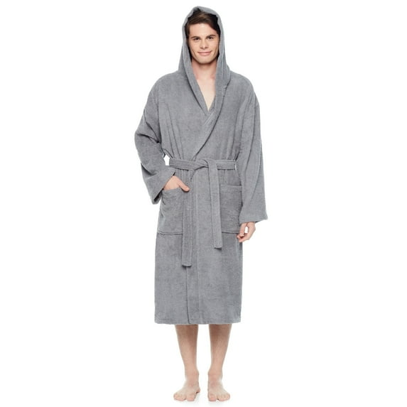 Men's Turkish Cotton Hooded Bathrobe Gray L/XL