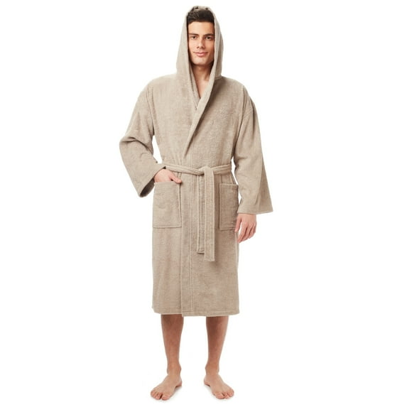 Men's Turkish Cotton Hooded Bathrobe Stone L/XL