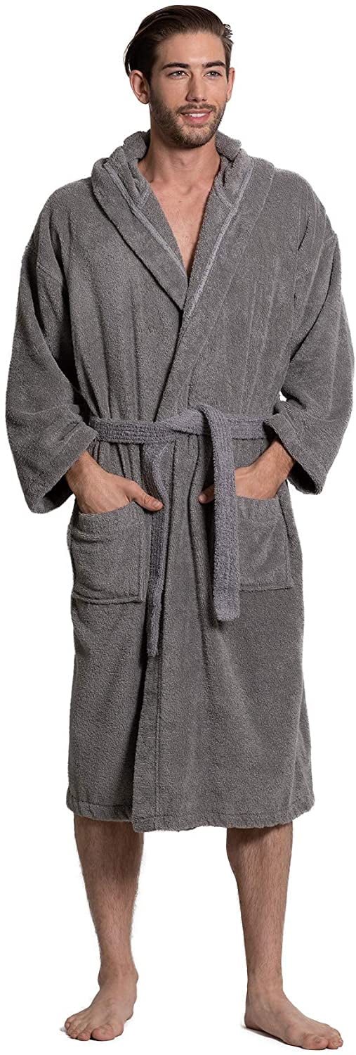 Men's Turkish Terry Cloth Robe, Thick Hooded Bathrobe