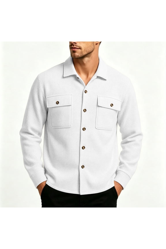 Men's Turn-Down Collar Jacket, Solid Color Loose Fit Long Sleeve, Casual Outerwear Coat With Pockets For Men White M