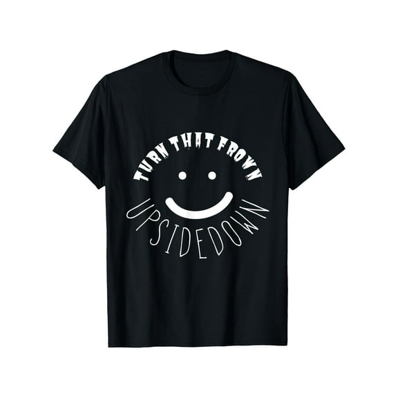 Men's Turn That Frown Upside Smile:) Graphic T-Shirt - 100% Cotton Relaxed Fit Casual Tee, Black with White Print, S-XXXL Sizes, Machine Washable, Easycare Clothing, Playful Design, Pure Cotton