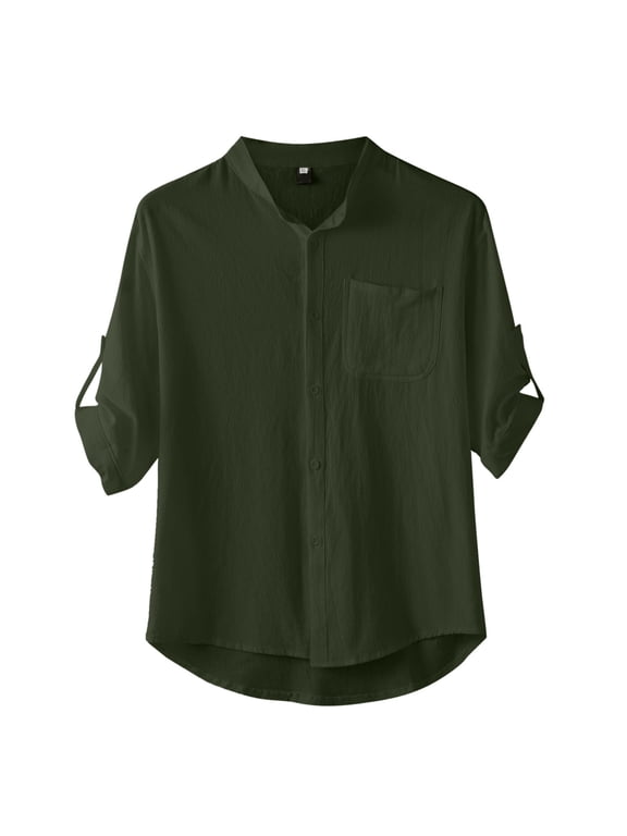 Men's Turndown Collar Half Sleeve Cotton Linen Button Shirt - Soft Polyester, Casual/Daily/Party - Asian Sizing Notice
