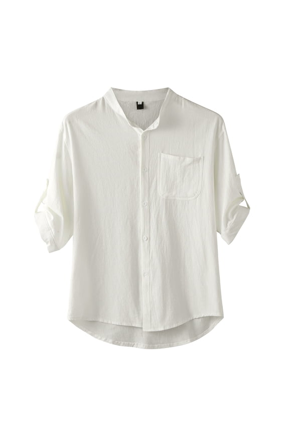 Men's Turndown Collar Half Sleeve Cotton Linen Button Shirt - Soft Polyester, Casual/Daily/Party - Asian Sizing Notice