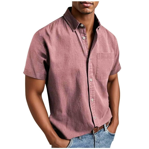 Men's Turndown Collar Shirt Short Sleeve Button Down T-Shirt With Pocket Loose Fit Breathable Casual Summer Top