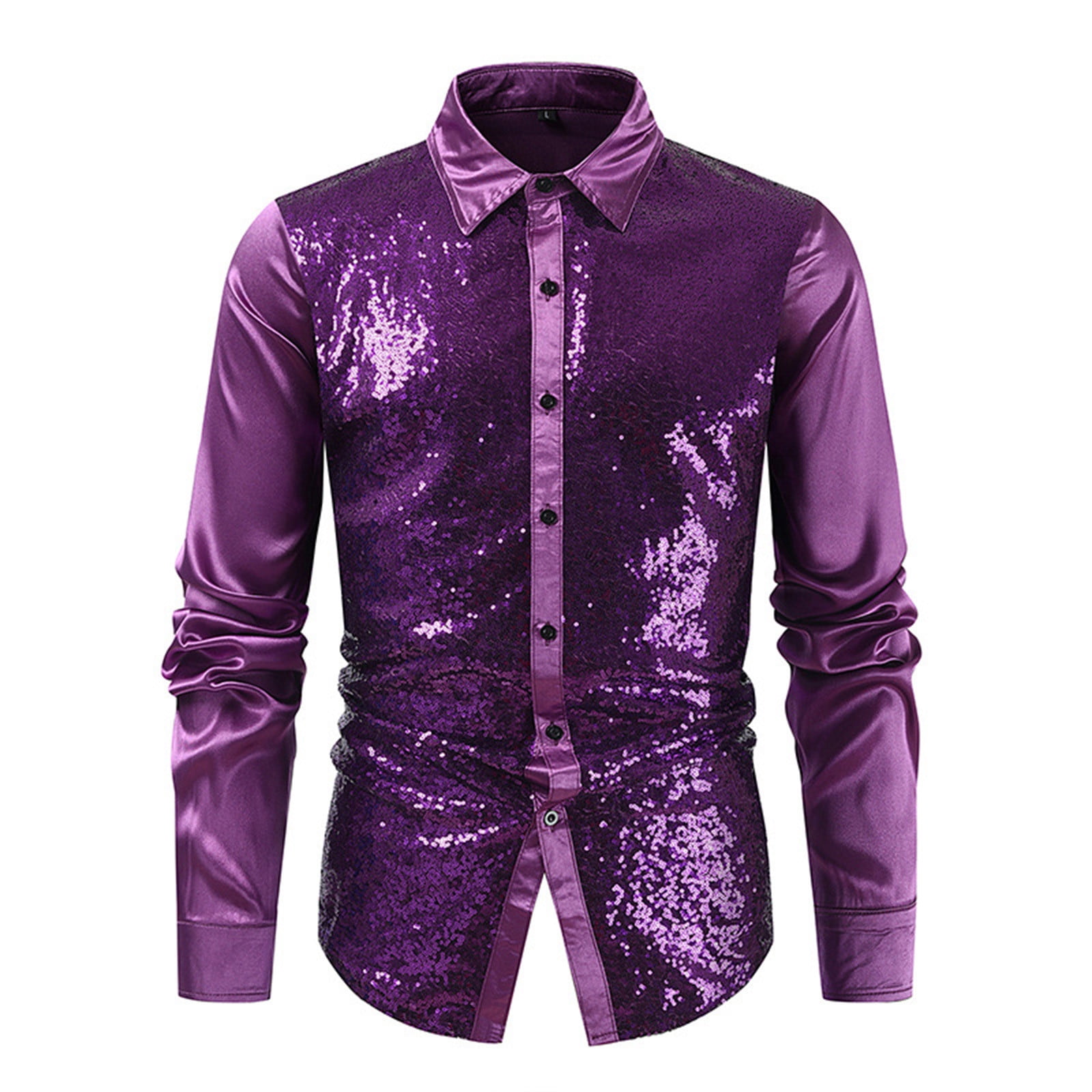 Men's Turndown Collar Shirts Clubwear Sequin Solid Color Personality ...