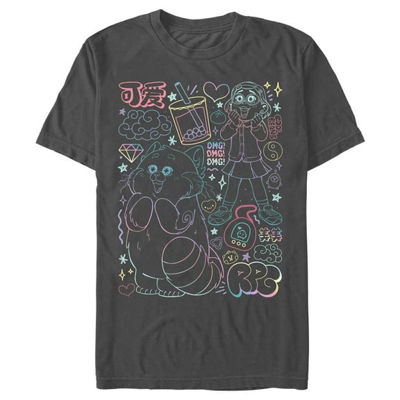 Men's Turning Red Neon Doodles Mei Lee  Graphic Tee Charcoal Medium