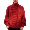 thumbnail image 1 of Men's Turtleneck Cable Knit Sweater Long Sleeve Chunky Casual Pullover Top, 1 of 6