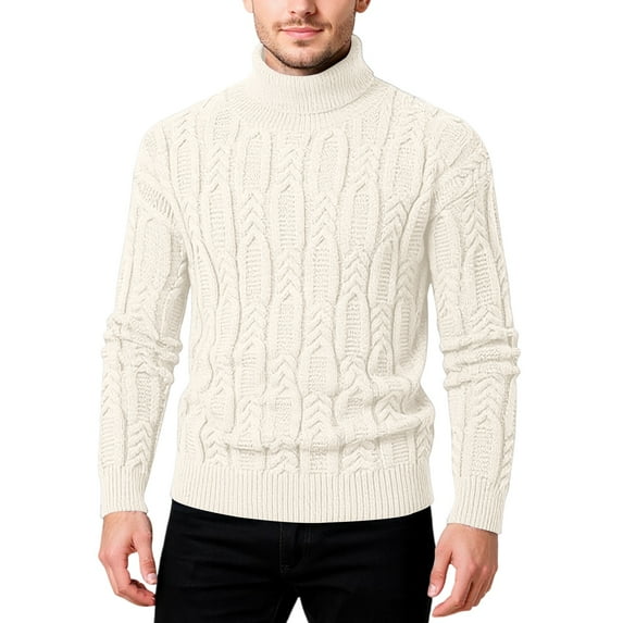 Men's Turtleneck Cable Knit Sweater Long Sleeve Pullover Warm Winter Top