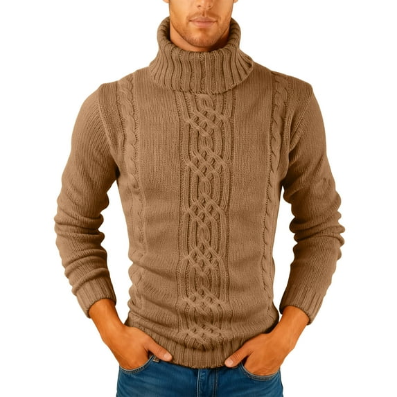 Men's Turtleneck Cable Knit Sweater Long Sleeve Slim Fit Pullover Winter Top