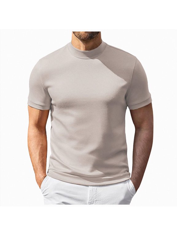 Men's Turtleneck Compression T-Shirt Slim Fit Short Sleeve Mock Neck Shirt Pullover Athletic Basic Undershirt