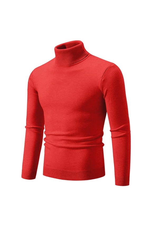 Men's Turtleneck Knit Sweater with Long Sleeve, Retro Slim Fit thermal Base Layer Pullover Top for Party Wedding Red