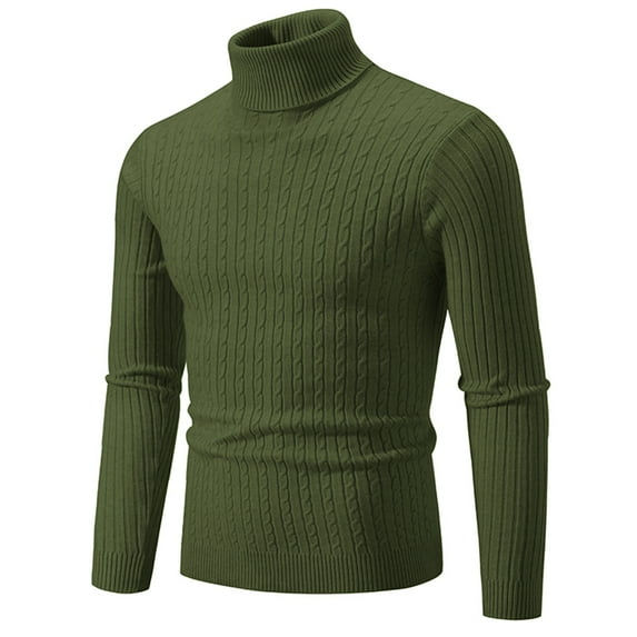 Men's Turtleneck Long Sleeve Cable Knit Pullover Tees Casual Slim Fit Basic Sweater Stretch Muscle Tshirts Tops