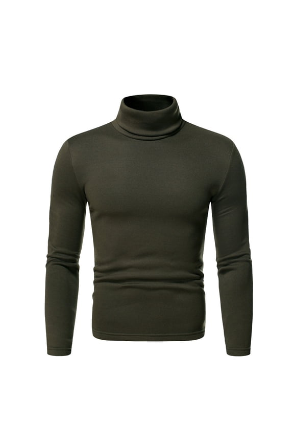 Men's Turtleneck Long Sleeve Top - Solid Color, Stretch Slim Fit, Polyester Material for Fashion & Sport