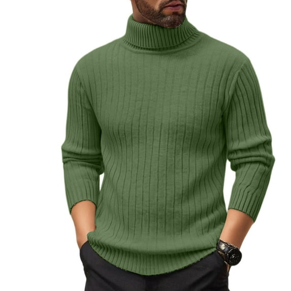 Men's Turtleneck Pullover Sweater Long Sleeve Slim Fit Ribbed Knit Top