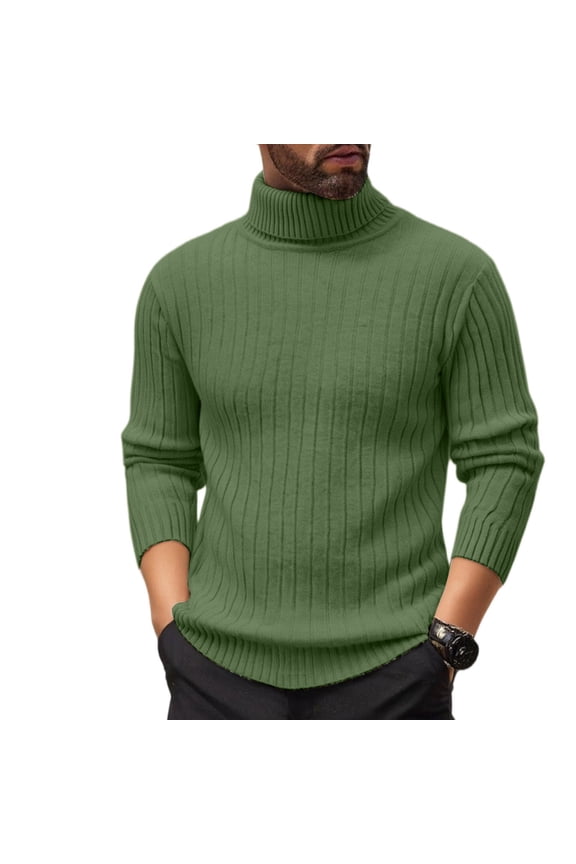 Men's Turtleneck Pullover Sweater Long Sleeve Slim Fit Ribbed Knit Top