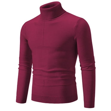 Men's Turtleneck Pullover Sweaters Knitted Casual Textured Sweater Fashion Sweatshirts Wine XL