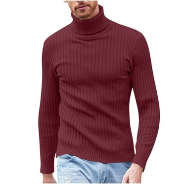 Men's Turtleneck Ribbed Knitted Solid Color Casual Pullover Slim Fit Thermal Basic Sweater