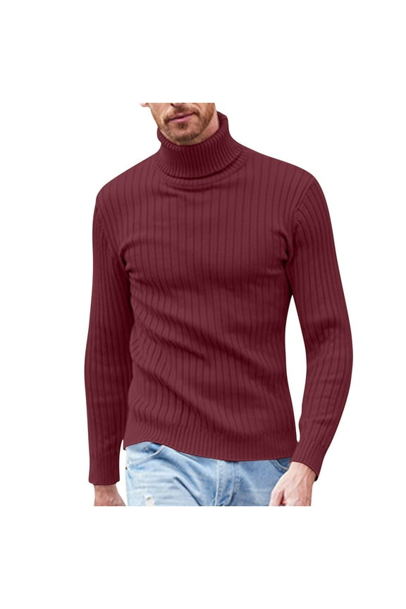 Men's Turtleneck Ribbed Knitted Solid Color Casual Pullover Slim Fit Thermal Basic Sweater