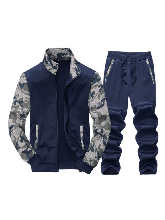 Men's Turtleneck Sports Camouflage Jacket Casual Comfort Long Sleeve Pants Set