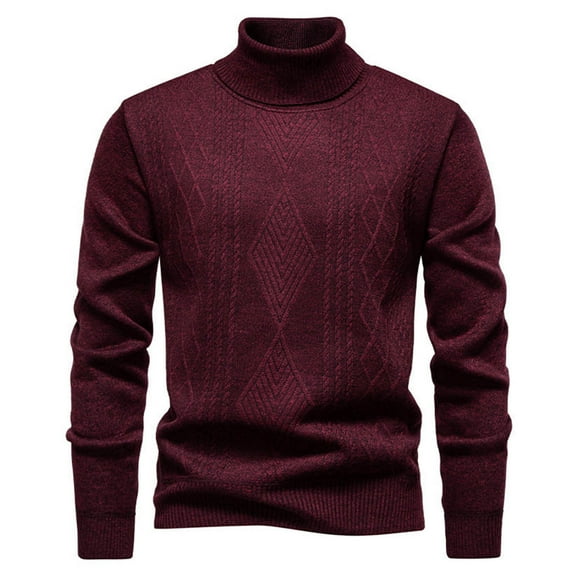Men's Turtleneck Sweater Long Sleeve Cable Knit Stretch Pullover Casual Sweaters Fall Winter Warm Top (4XL, Wine)