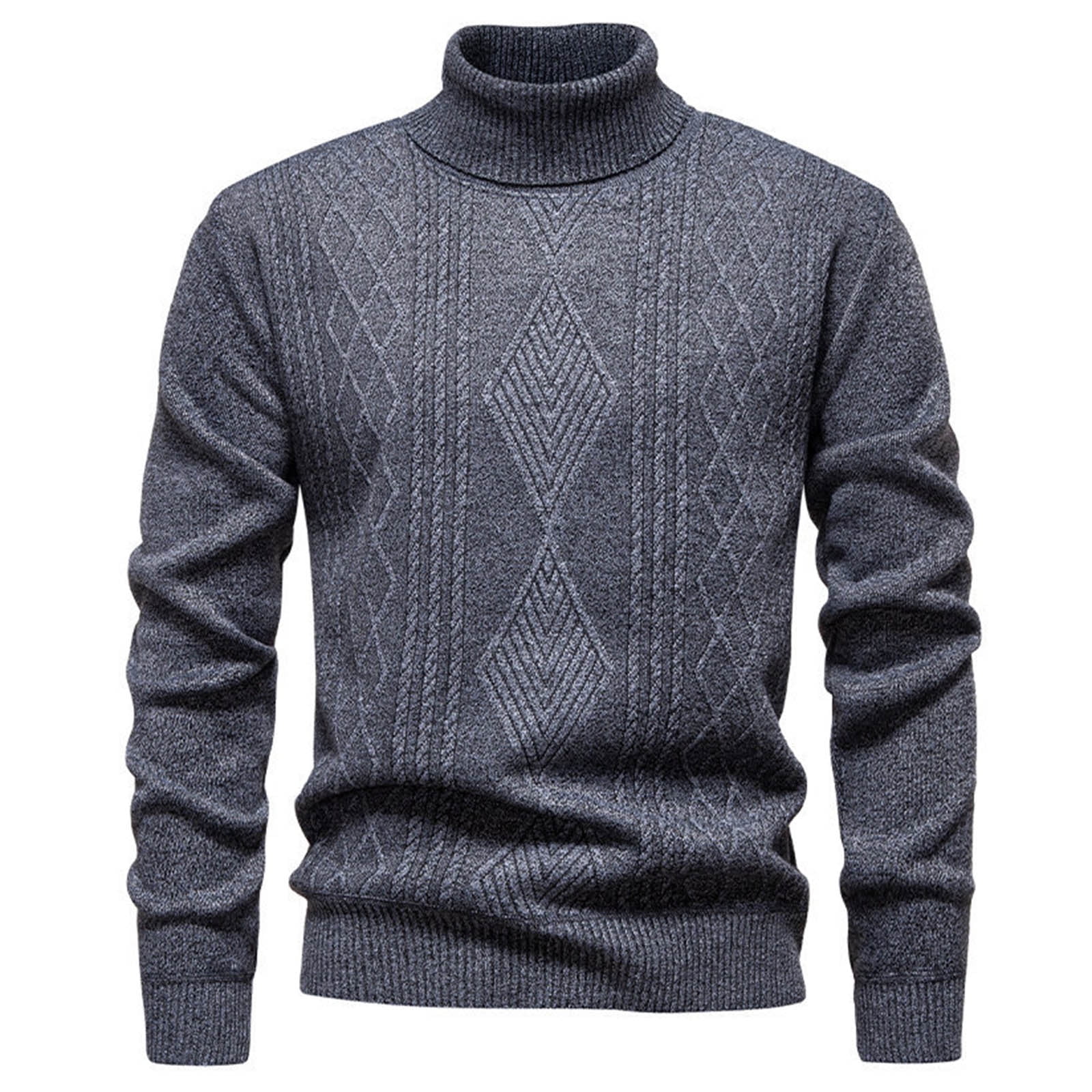 Men's Turtleneck Sweater Long Sleeve Cable Knit Stretch Pullover
