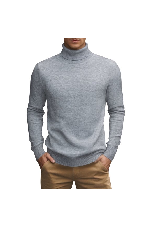 Men's Turtleneck Sweater Long Sleeve Pullover Solid Color Casual Knit Top