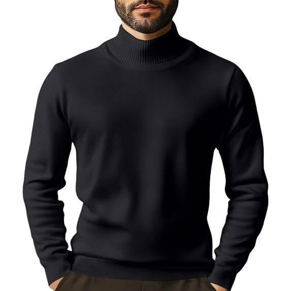 Men's Turtleneck Sweater Long Sleeve Ribbed Knit Pullover Slim Fit Casual Top