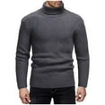 thumbnail image 1 of Men's Turtleneck Sweater Long Sleeve Solid Classic Cable Knit Pullover Top Dark Gray 2XL, 1 of 4