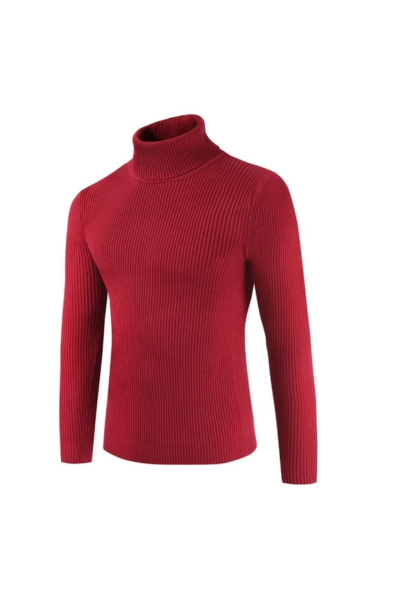 Men's Turtleneck Sweater Slim Fit Turtle Neck Sweater for Men Long Sleeve Pullover Sweater Casual Cable Knitted Thermal Sweater Fall Winter Pullover Sweaters Tops, Red (X-Large)