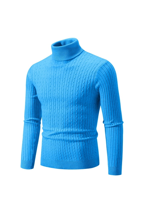 Men's Turtleneck Sweater Slim Fit Turtle Neck Sweater for Men Long Sleeve Pullover Sweater Thermal Sweater Sky Blue XXXL