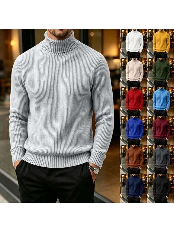 Men's Turtleneck Sweater Solid Color Knitted Pullover Casual Basic Long Sleeve Tops,Soft, Warm,Stretchy,Work or Outdoor Fall Winter Clothes Red 2XL