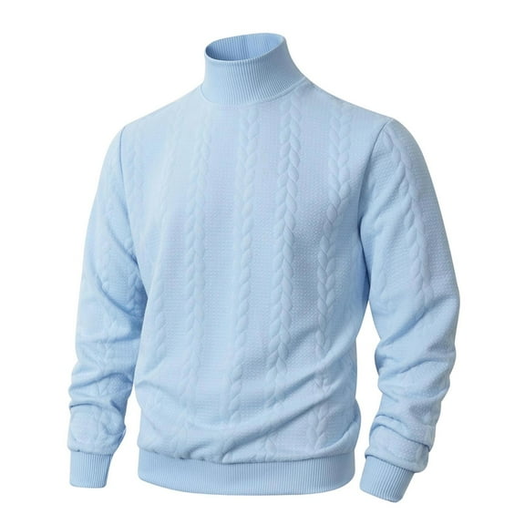 Men's Turtleneck Sweaters Cable Knitted Pullovers Warm Winter Sweater Tops Sky Blue L