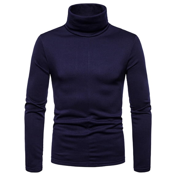 Men's Turtleneck Sweatshirt Fleece Lined Solid Color Pullover Warm Base Layer Long Sleeve T-Shirt