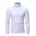 thumbnail image 1 of Men's Turtleneck Top Slim Fit Solid Base Sweater Casual Long Sleeve Underwear Tops Male Cozy Breathable Blouse T-Shirt White S, 1 of 6