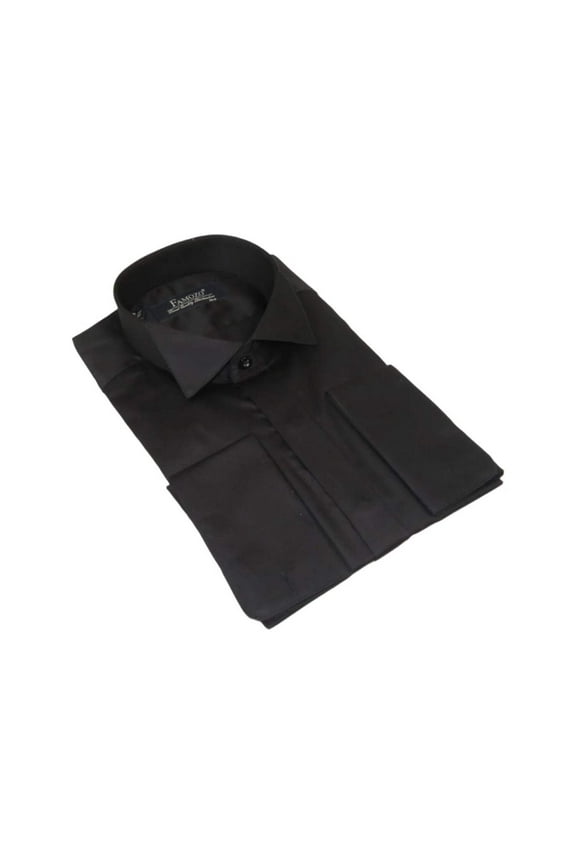 Men's Tux Shirt FAMOZO Turkey 100% Cotton French Cuffs Wing Tip FA3 Black
