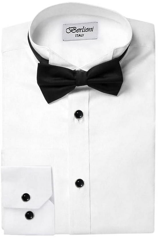 Men's Tuxedo Dress Shirt with Bow-Tie (Wing-Tip Plain 136 ,XL (17-17½) sleeve: 34/35)
