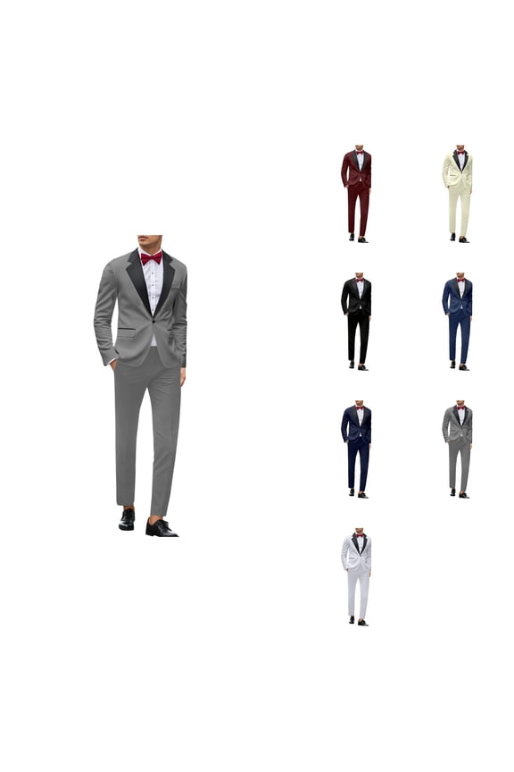 Men's Tuxedo Suit Set for Weddings Events Parties Business, One Button Jacket with Stylish Neckline, Straight Leg Dress Pants, Slim Fit Elegant Formal Wear