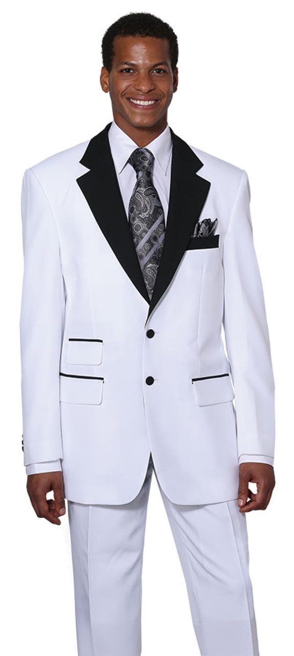 Men's Tuxedos White with Black Collar Jacket Tux Milano 7022 - Walmart.com