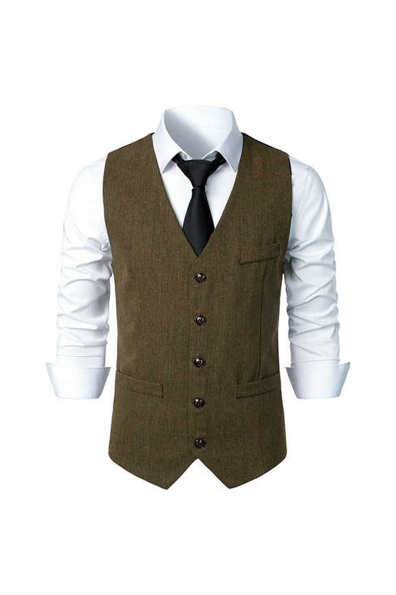 Men's Tweed Casual Blazer V Neck Single Breasted Slim Fit Waistcoat Formal Daily Office Commute Vest
