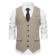 thumbnail image 1 of Men's Tweed Single Breasted Suit Vest Western Herringbone Business Vintage Casual Waistcoat for Groomsman Khaki S, 1 of 6