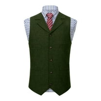 Men's Tweed Suit Vest Western Herringbone Wool Suit Vintage Button Down Notch Lapel Waistcoat Thick Tweed Coat For Groomsman