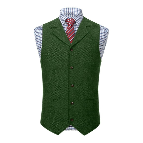 Men's Tweed Suit Vest Western Herringbone Wool Suit Vintage Button Down Notch Lapel Waistcoat Thick Tweed Coat For Groomsman